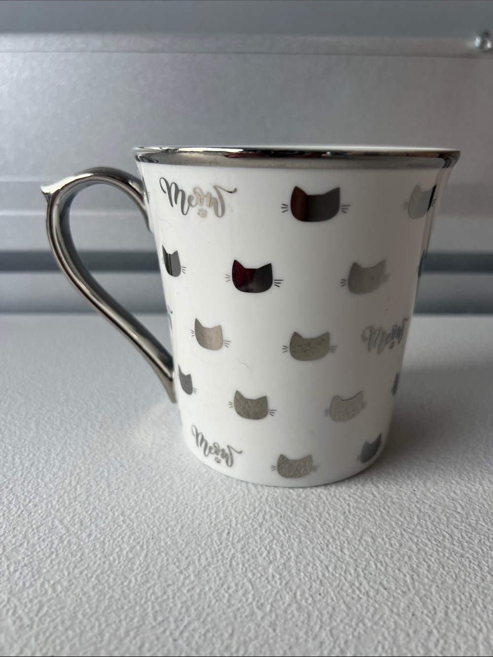 Strawberry street Cat Pattern Ceramic Mug with Silver Accents - White z13